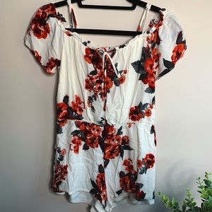 Coral floral romper